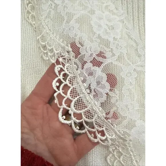 VTG Sweater Womens Sz S Lace Collar Double Breasted Gold Buttons Cottagecore - Picture 10 of 12